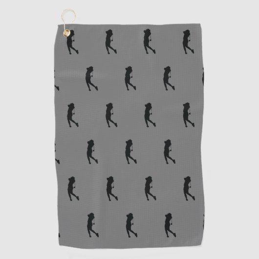 Vrouw met zwarte golfer Silhouette Golfhanddoek (Voorkant)