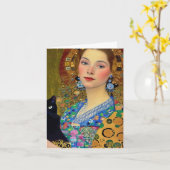 vrouw met zwarte kat kaart (Gele Bloem)