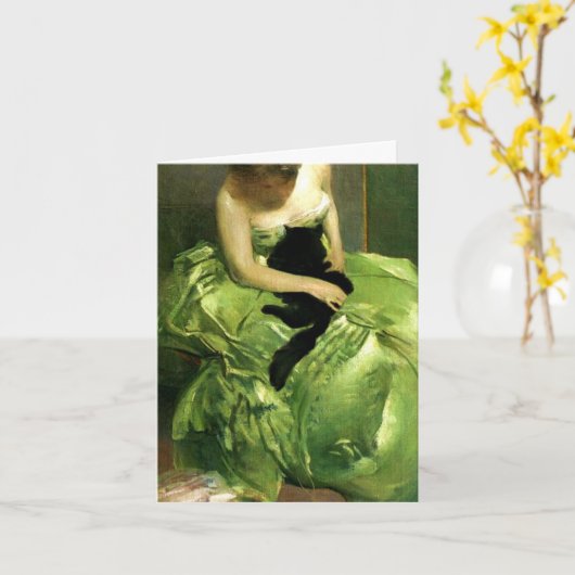 Vrouw met zwarte kat kaart (Gele Bloem)