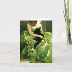 Vrouw met zwarte kat kaart