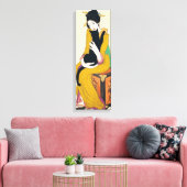Vrouw met zwarte kat, Yumeji Takehisa Canvas Afdruk (Insitu (Woonkamer))