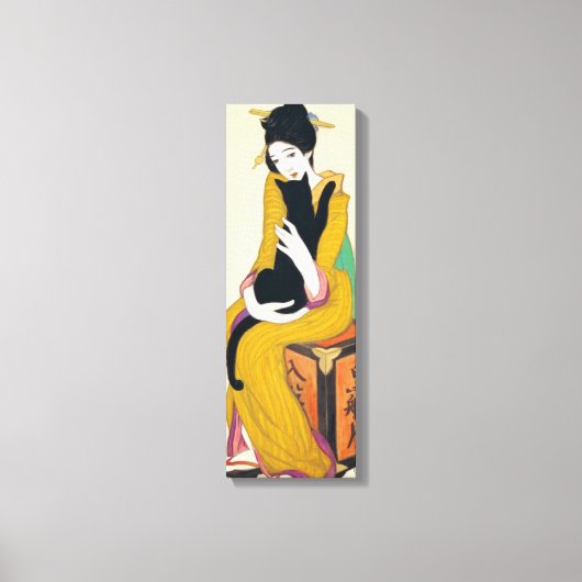 Vrouw met zwarte kat, Yumeji Takehisa Canvas Afdruk (Voorkant)