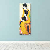 Vrouw met zwarte kat, Yumeji Takehisa Canvas Afdruk (Insitu (Houten vloer))
