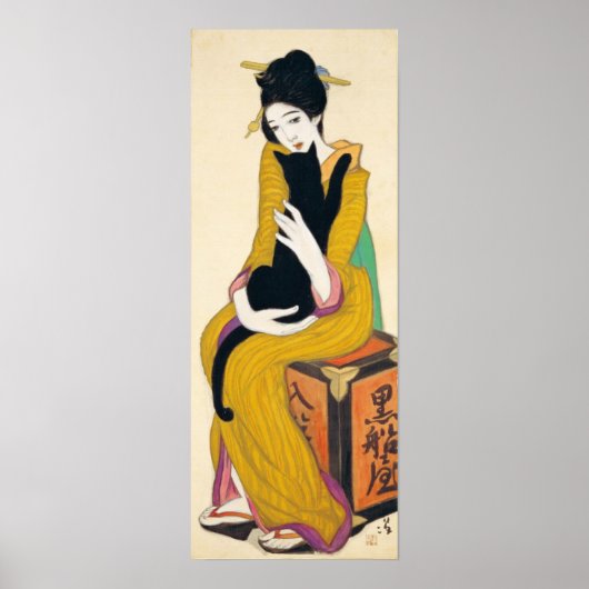Vrouw met zwarte kat, Yumeji Takehisa Poster (Voorkant)