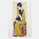 Vrouw met zwarte kat, Yumeji Takehisa Theedoek (Verticaal)