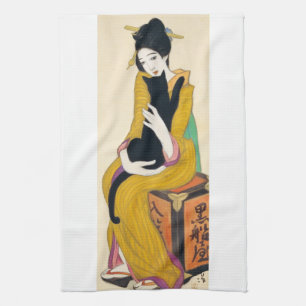 Vrouw met zwarte kat, Yumeji Takehisa Theedoek