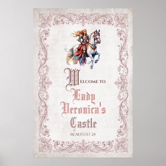 Vrouw middeleeuwse middeleeuwen welkomstbord poster (Voorkant)