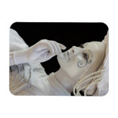 Vrouw mime dat op de hoek van de straat presteert magneet (Horizontaal)