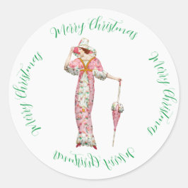  Vrouw Mode & Kerstmis groet Ronde Sticker