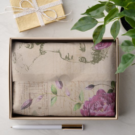  Vrouw Mode Roze Bloemen & Handschrift Tissuepapier (Geschenk)