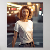 Vrouw model met een blanco wit T-shirt Poster (Voorkant)