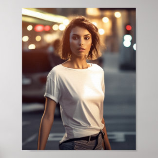 Vrouw model met een blanco wit T-shirt Poster