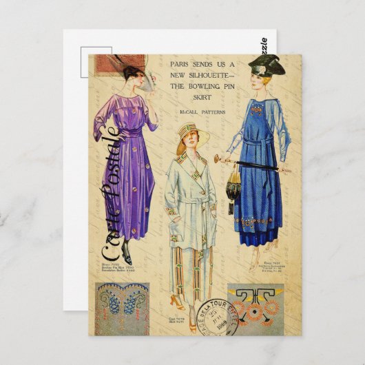  vrouw Modelleren van de modes van Parijs Briefkaart (Voorkant / Achterkant)