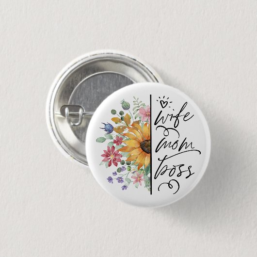Vrouw Moeder Baas Badass Funny Zonnebloem Moederda Ronde Button 3,2 Cm (Voorkant /achterkant)