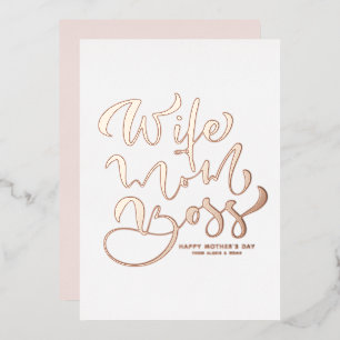 Vrouw Moeder Baas Kalligrafie Moederdag Roos Goud Folie Uitnodiging