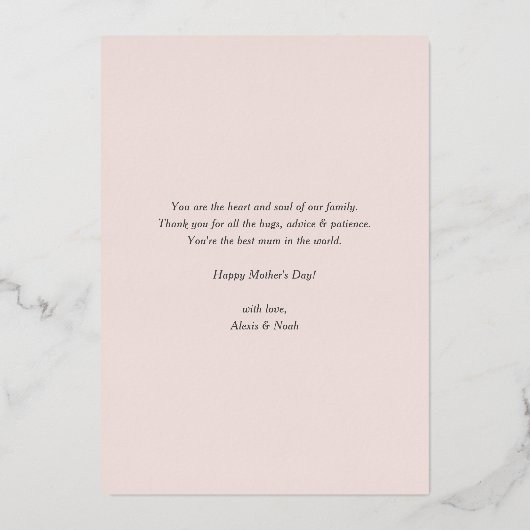 Vrouw Moeder Baas Kalligrafie Moederdag Roos Goud Folie Uitnodiging (Achterkant)