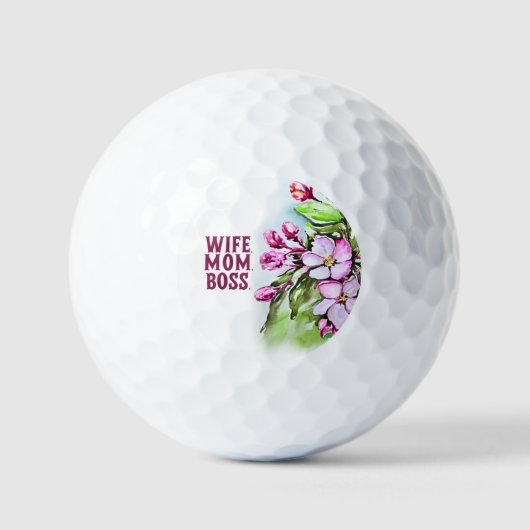 Vrouw Moeder Baas, Roze Bloemen Golfballen (Voorkant)