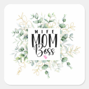 Vrouw moeder baas waterkleur verlaat moederdag vierkante sticker