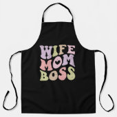 Vrouw Moeder Boss Retro Groovy Moederdag Zwart Schort (Voorkant)