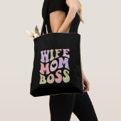 Vrouw Moeder Boss Retro Groovy Moederdag Zwart Tote Bag (Dichtbij)