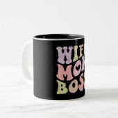 Vrouw Moeder Boss Retro Groovy Moederdag Zwart Tweekleurige Koffiemok (Voorkant links)