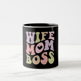 Vrouw Moeder Boss Retro Groovy Moederdag Zwart Tweekleurige Koffiemok