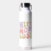 Vrouw Moeder Boss Retro Script Groovy Moederdag Waterfles (Voorkant)