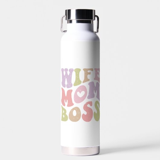 Vrouw Moeder Boss Retro Script Groovy Moederdag Waterfles (Voorkant)