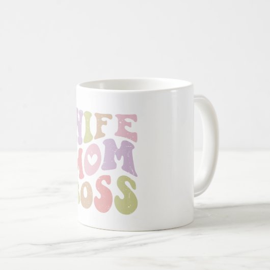 Vrouw Moeder Boss Retro Script Moederdag Koffiemok (Voorkant rechts)