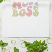 Vrouw Moeder Boss Retro Script Moederdag Theedoek (Gevouwen)