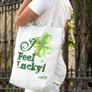 Vrouw Monogram, ik voel me gelukkig, Shamrock Tote Bag