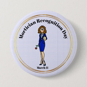 Vrouw Mortician Holding Urn Button