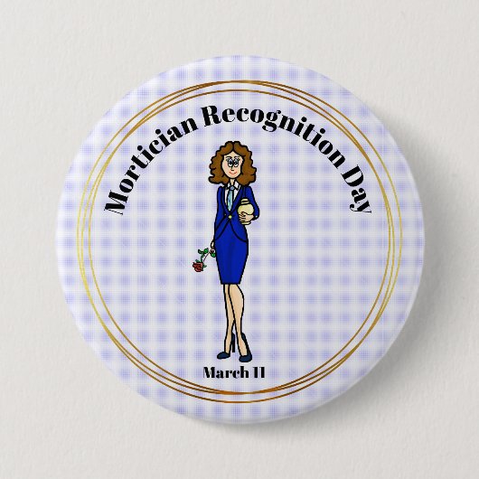 Vrouw Mortician Holding Urn Button (Voorkant)