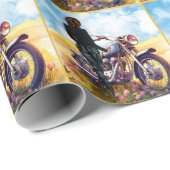 Vrouw motorrijder met Schilderachtig fiets Cadeaupapier (Rol Hoek)