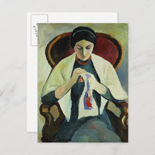 Vrouw naaien briefkaart (Voorkant / Achterkant)