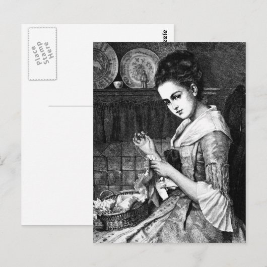 Vrouw naaien briefkaart (Voorkant / Achterkant)