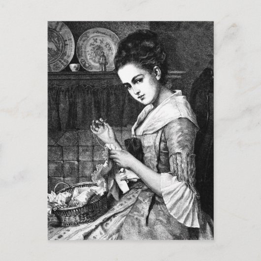 Vrouw naaien briefkaart (Voorkant)
