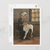 Vrouw Naaien (F886) Van Gogh Fine Art Briefkaart (Voorkant / Achterkant)