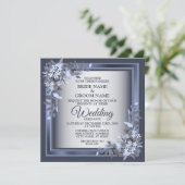 Vrouw Navy Blue Floral Lijst Silver Modern Kaart (Staand voorkant)