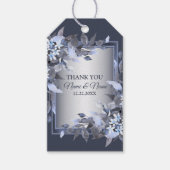 Vrouw: Navy Blue Floral Silver Gray Modern Cadeaulabel (Voorkant)