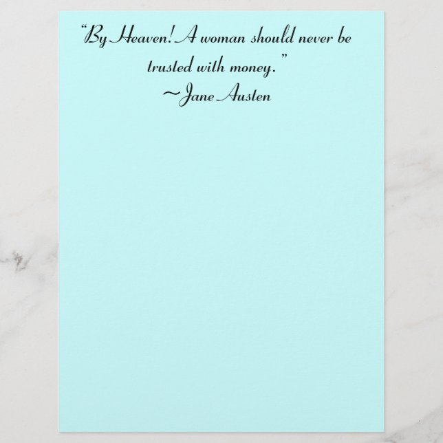 Vrouw niet vertrouwd met geld Jane Austen Quote (Voorkant)