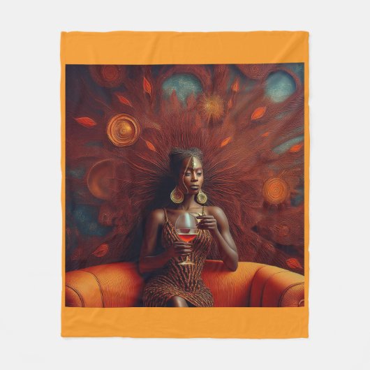 Vrouw nipt Drink op bank Fleece Deken (Voorkant)