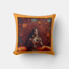 Vrouw nipt Drink op bank Kussen