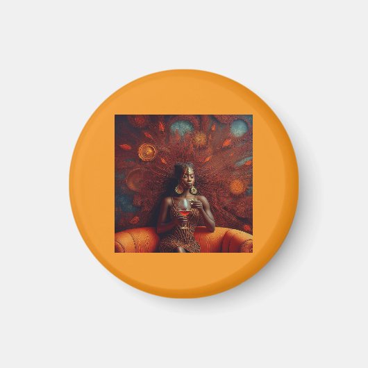 Vrouw nipt Drink op bank Magneet (Voorkant)