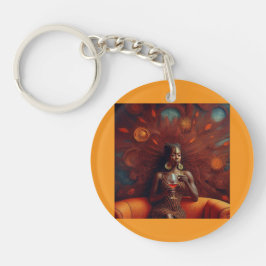 Vrouw nipt Drink op bank Sleutelhanger