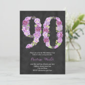 vrouw nodigt 90e verjaardag uit, lila uitnodiginge kaart (Staand voorkant)
