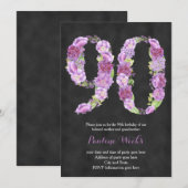 vrouw nodigt 90e verjaardag uit, lila uitnodiginge kaart (Voorkant / Achterkant)