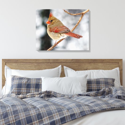 Vrouw Noordelijke Kardinaal Canvas Print (Insitu (Slaapkamer))