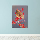 Vrouw noordelijke Kardinaal onder de doorn Canvas Afdruk (Insitu (Houten vloer))