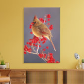 Vrouw noordelijke Kardinaal onder de doorn Canvas Afdruk (Insitu (Woonkamer))